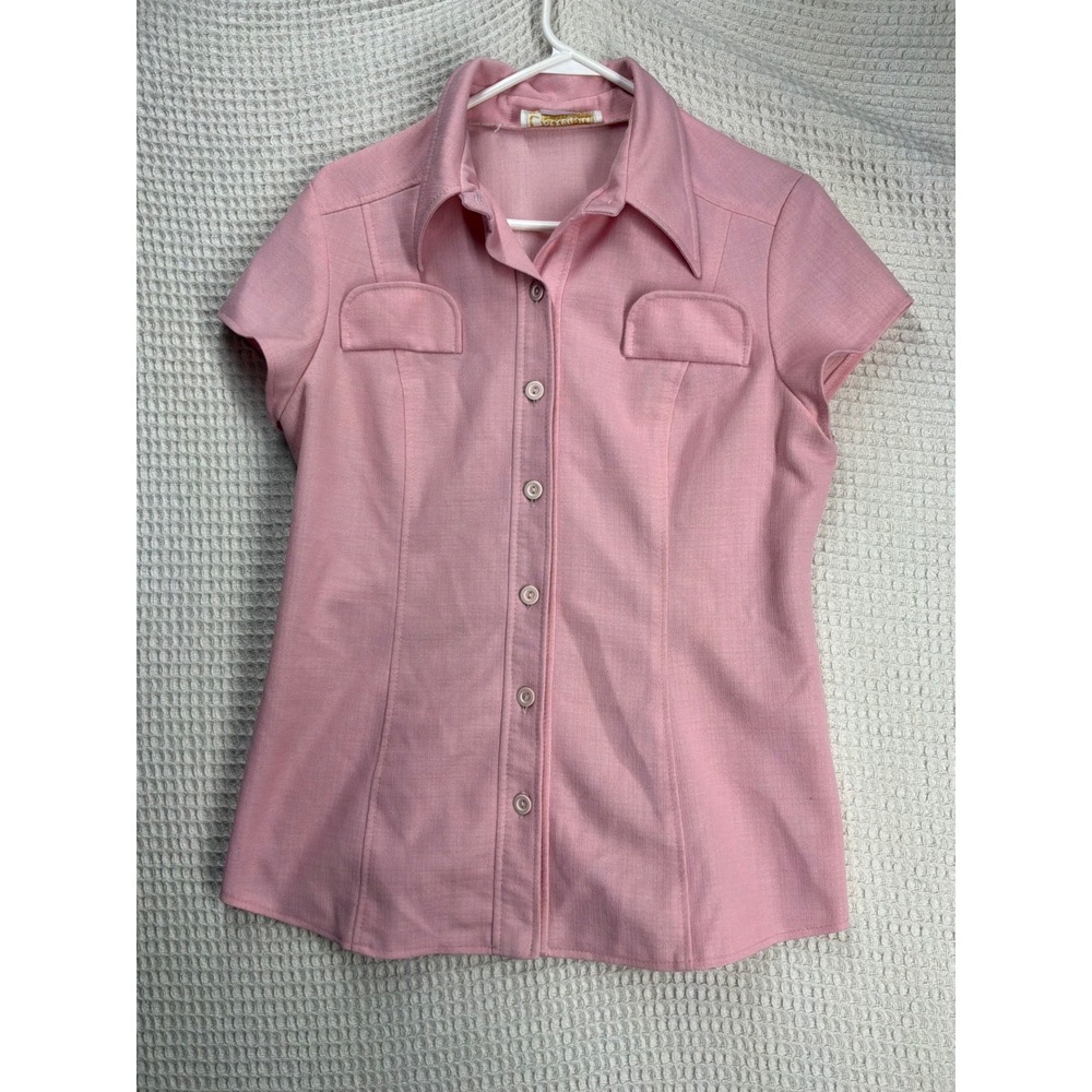 Vintage 70s Womens Collegian of California Button Up Top M Pink